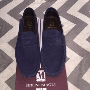 BRUNOMAGLI navy blue suede loafers